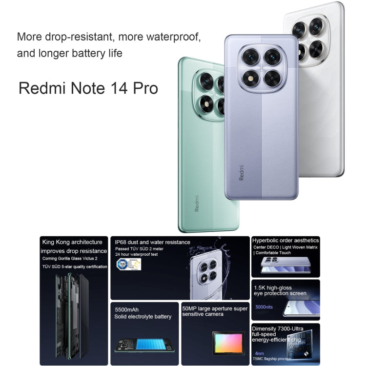 Xiaomi Redmi Note 14 Pro, 12GB+512GB, 6.67 inch Xiaomi HyperOS Mediatek Dimensity 7300-Ultra Octa Core, NFC, Network: 5G, 12GB+512GB