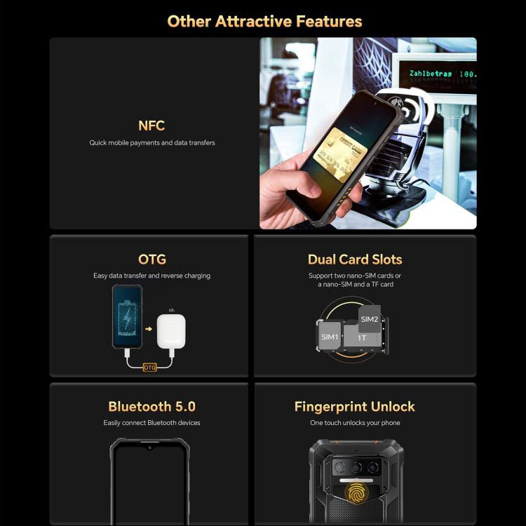 Oukitel WP23 Plus Rugged Phone, 8GB+256GB, 6.52 inch Android 14.0Unisoc T606 Octa-core, NFC, OTG, Network: 4G, WP23 Plus 8GB+256GB