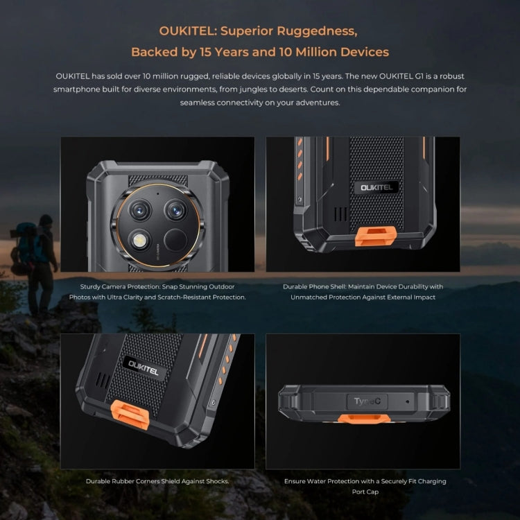 Oukitel G1 Rugged Phone, 6GB+256GB, Fingerprint Identification, 6.52 inch Android 14 T606 Octa Core, NFC, OTG, Network: 4G – Bluetooth