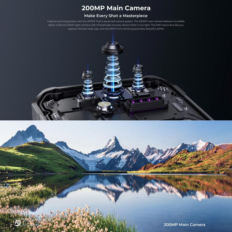 Oukitel WP100 TITAN 5G Projector Rugged Phone, 16GB+512GB, 200MP Camera, Fingerprint Identification, 6.8 inch Android 14 MediaTek Dimensity 7300 Octa Core, NFC, OTG, Network: 5G, WP100 TITAN – Durable Build, Easy to Use