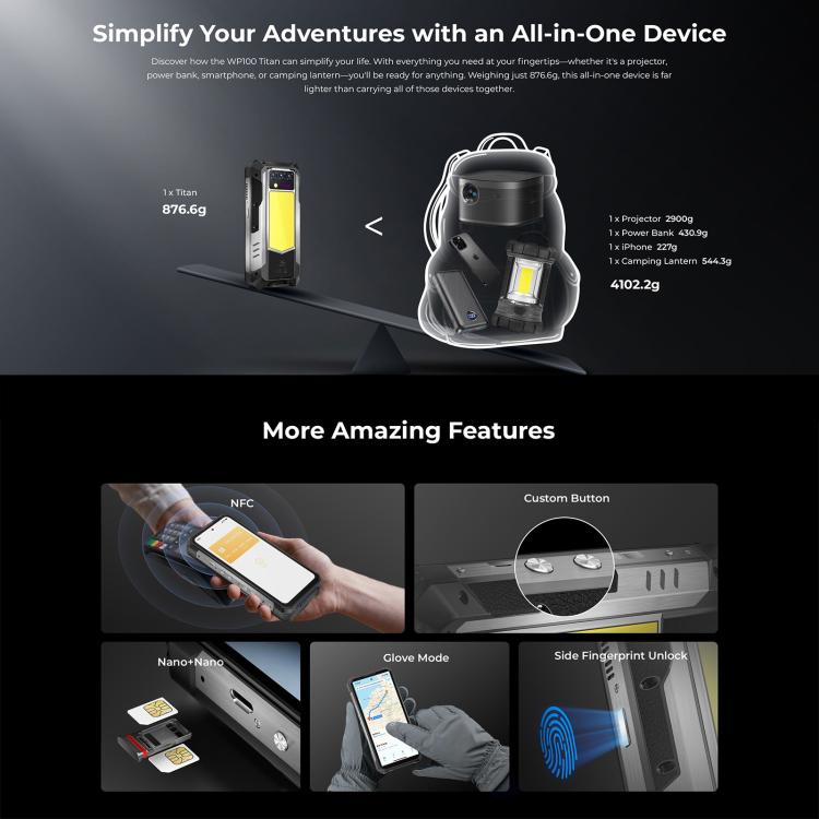 Oukitel WP100 TITAN 5G Projector Rugged Phone, 16GB+512GB, 200MP Camera, Fingerprint Identification, 6.8 inch Android 14 MediaTek Dimensity 7300 Octa Core, NFC, OTG, Network: 5G, WP100 TITAN – Durable Build, Easy to Use