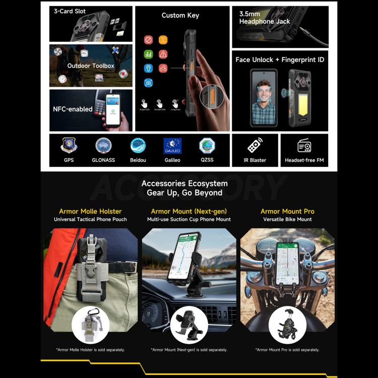 Ulefone Armor 30, 12GB+512GB, Night Vision, IP68/IP69K Rugged Phone, 6.95 inch Android 15 MediaTek Helio G100 Octa Core, Network: 4G, NFC, OTG, Armor 30 – Lanyard, Magnetic, Card Slot