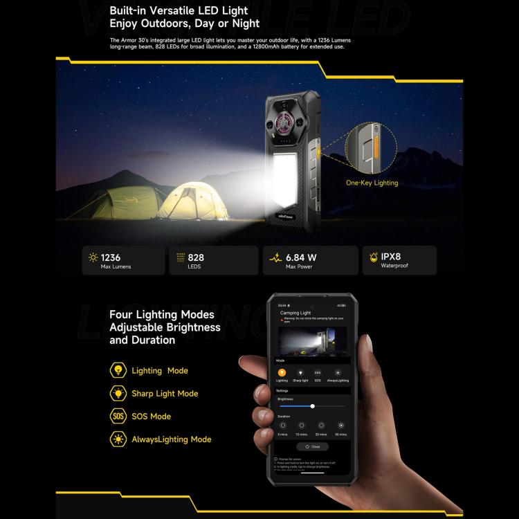 Ulefone Armor 30, 12GB+512GB, Night Vision, IP68/IP69K Rugged Phone, 6.95 inch Android 15 MediaTek Helio G100 Octa Core, Network: 4G, NFC, OTG, Armor 30 – Lanyard, Magnetic, Card Slot
