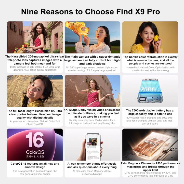OPPO Find X9 Pro AI Phone, 16GB+512GB, Screen Fingerprint, 6.78 inch ColorOS 16.0 Dimensity 9500 Octa Core, NFC, OTG, Network: 5G, 16GB+512GB