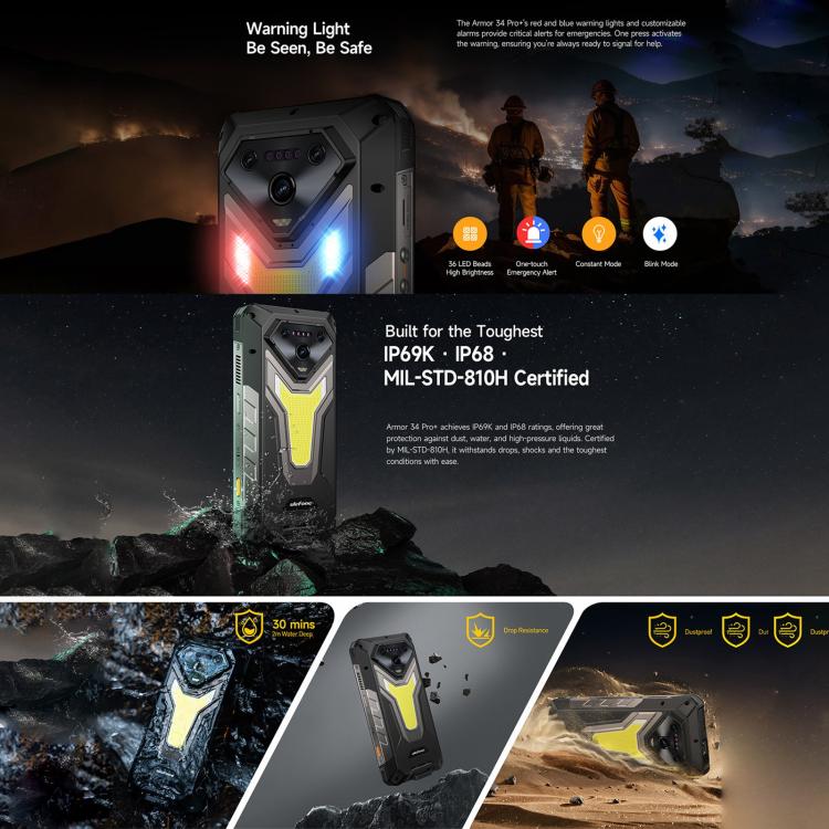 Ulefone Armor 34 Pro+ Projector, 16GB+512GB, Night Vision, IP68/IP69K Rugged Phone, 6.95 inch Android 15 MediaTek Dimensity 7400X Octa Core, Network: 5G, NFC, OTG, Armor 34 Pro+ – Lanyard, Magnetic, Card Slot