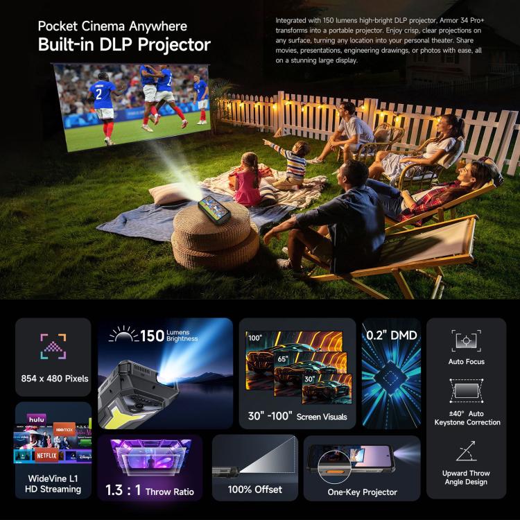 Ulefone Armor 34 Pro+ Projector, 16GB+512GB, Night Vision, IP68/IP69K Rugged Phone, 6.95 inch Android 15 MediaTek Dimensity 7400X Octa Core, Network: 5G, NFC, OTG, Armor 34 Pro+ – Lanyard, Magnetic, Card Slot