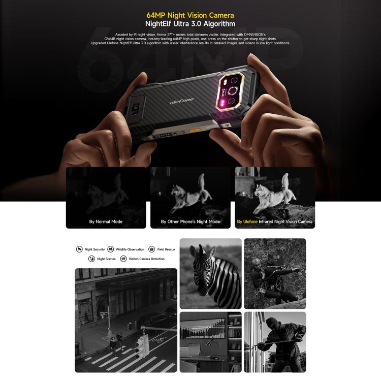 Ulefone Armor 27T+ Rugged Phone, 12GB+256GB, Thermal Imager, Night Vision, 10600mAh, 6.78 inch Android 14 MediaTek Helio G99 Octa Core, Network: 4G, NFC, OTG, Armor 27T+ – Lanyard, Magnetic, Card Slot
