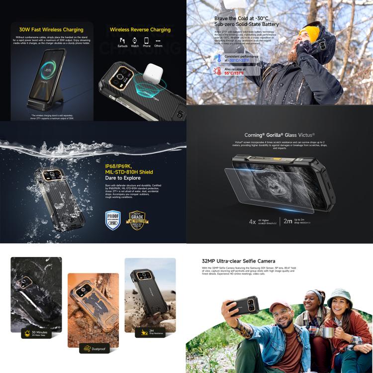Ulefone Armor 27T+ Rugged Phone, 12GB+256GB, Thermal Imager, Night Vision, 10600mAh, 6.78 inch Android 14 MediaTek Helio G99 Octa Core, Network: 4G, NFC, OTG, Armor 27T+ – Lanyard, Magnetic, Card Slot