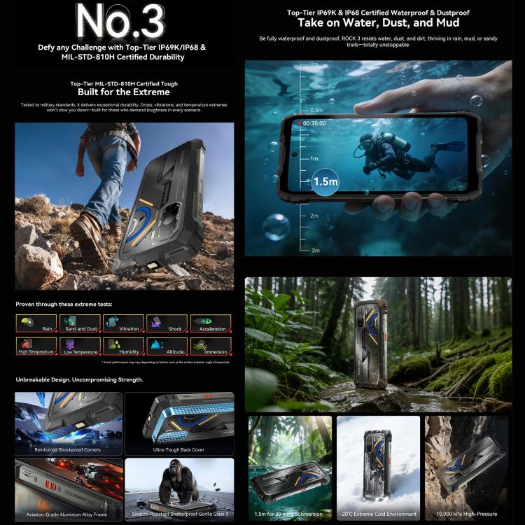 Blackview ROCK 3 Rugged Phone, Thermal Imager, 8GB+256GB, 6.78 inch Android 16 MT8781 Helio G100 Octa Core, Network: 4G, OTG, NFC – Magnetic