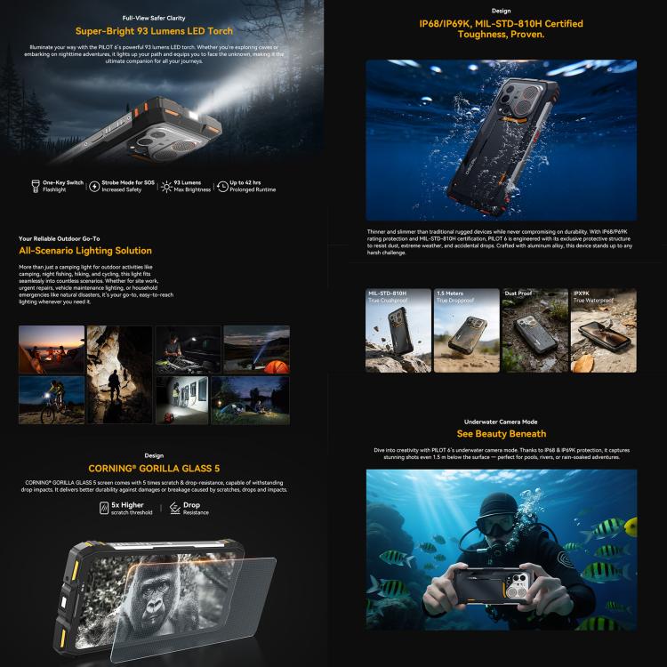 Blackview Oscal Pilot 6 Thermal Rugged Phone, 12GB+256GB, Night Vision Camera, 6.78 inch Android 16 MediaTek MT8781 Helio G100 Octa Core, Network: 5G, OTG, NFC – Magnetic