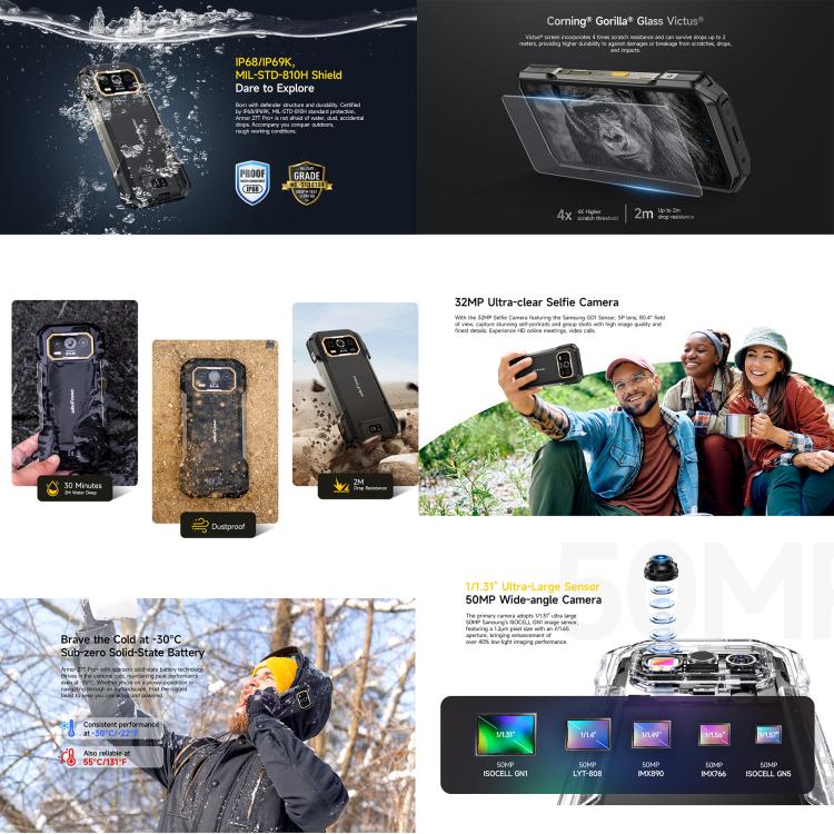 Ulefone Armor 27T Pro+ Rugged Phone, FLIR 3.5 Thermal Imaging, 12GB+256GB, Night Vision, 10600mAh, 6.78 inch Android 15 MediaTek Dimensity 6300 Octa Core, Network: 5G, NFC, Armor 27T Pro+ – Lanyard, Magnetic, Card Slot