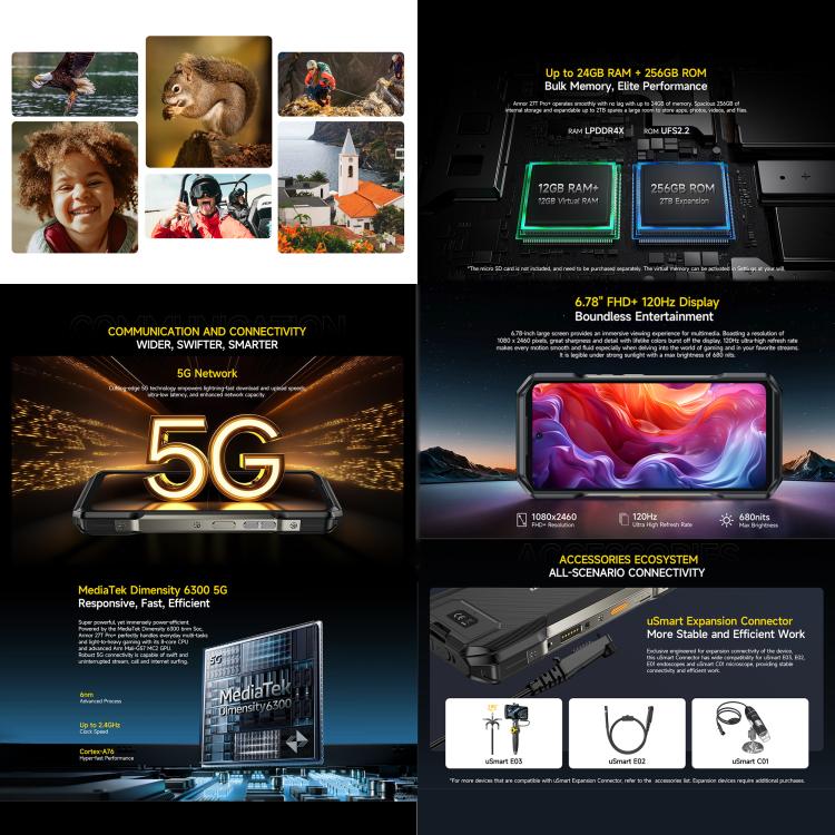 Ulefone Armor 27T Pro+ Rugged Phone, FLIR 3.5 Thermal Imaging, 12GB+256GB, Night Vision, 10600mAh, 6.78 inch Android 15 MediaTek Dimensity 6300 Octa Core, Network: 5G, NFC, Armor 27T Pro+ – Lanyard, Magnetic, Card Slot