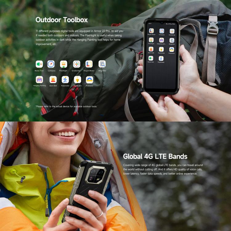 Ulefone Armor 22 Pro IP68/IP69K Rugged Phone, 8GB+128GB, 6.58 inch Android 15 MediaTek Helio G96 Octa Core, Network: 4G, NFC, OTG, 8GB+128GB – Lanyard, Magnetic, Card Slot