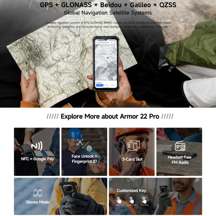 Ulefone Armor 22 Pro IP68/IP69K Rugged Phone, 8GB+128GB, 6.58 inch Android 15 MediaTek Helio G96 Octa Core, Network: 4G, NFC, OTG, 8GB+128GB – Lanyard, Magnetic, Card Slot
