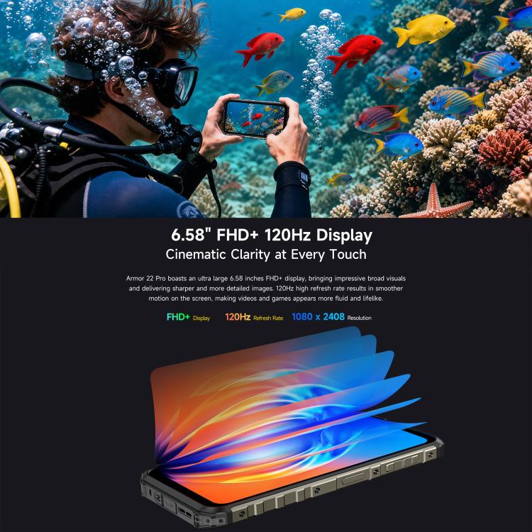 Ulefone Armor 22 Pro IP68/IP69K Rugged Phone, 8GB+128GB, 6.58 inch Android 15 MediaTek Helio G96 Octa Core, Network: 4G, NFC, OTG, 8GB+128GB – Lanyard, Magnetic, Card Slot