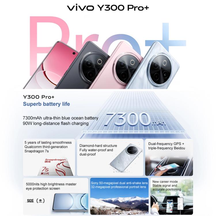 vivo Y300 Pro+, 12GB+256GB, Face ID / Screen Fingerprint, 6.77 inch Android 15 OriginOS 5 Snapdragon 7s Gen 3 Octa Core, OTG, NFC, Network: 5G, 12GB+256GB