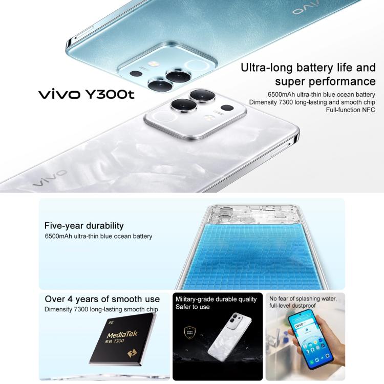 vivo Y300t, 8GB+256GB, Face ID / Side Fingerprint, 6.72 inch Android 15 OriginOS 5 Dimensity 7300 Octa Core, OTG, NFC, Network: 5G, 12GB+256GB