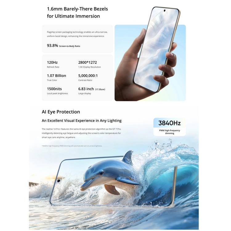 Realme 14 Pro+, 12GB+512GB, Screen Fingerprint Identification, 6.83 inch Realme UI 6.0 Snapdragon 7s Gen 3 Octa Core, NFC, Network: 5G, 12GB+512GB, Realme 14 Pro+, 12GB+512GB