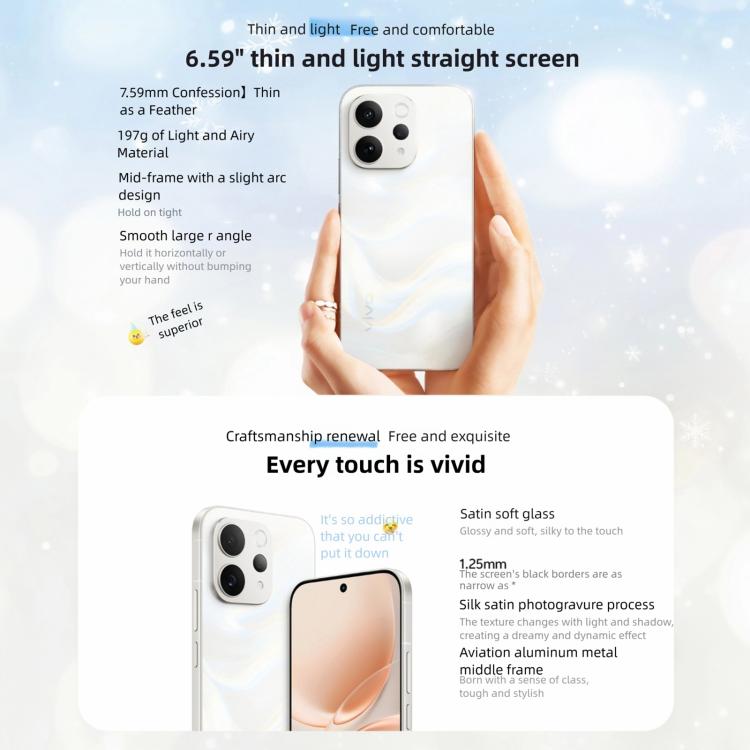 vivo S50, 16GB+512GB, 3D Fingerprint, 6.59 inch Android 16 OriginOS 6 Snapdragon 8s Gen 3 Octa Core, OTG, NFC, Network: 5G, Support Google Play, 16GB+512GB