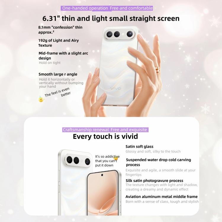 vivo S50 Pro mini, 16GB+512GB, 3D Fingerprint, 6.31 inch Android 16 OriginOS 6 Snapdragon 8 Gen 5 Octa Core, OTG, NFC, Network: 5G, Support Google Play, 16GB+512GB