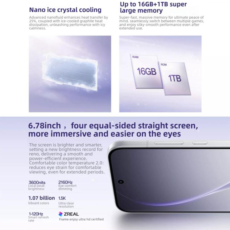 OPPO Reno15 Pro, 16GB+512GB, Screen Fingerprint, 6.78 inch ColorOS 16.0 MediaTek Dimensity 8450 Octa Core, NFC, OTG, Network: 5G, 16GB+1TB