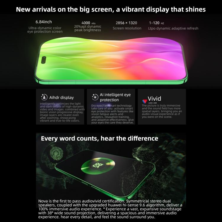 Huawei nova 15 Pro, Kunlun Glass, 12GB+256GB, Side Fingerprint Identification, 6.84 inch HarmonyOS 6.0 Kirin 9010S Octa Cora, NFC, OTG, Not Support Google Play, 12GB+256GB – Durable Build, Easy to Use