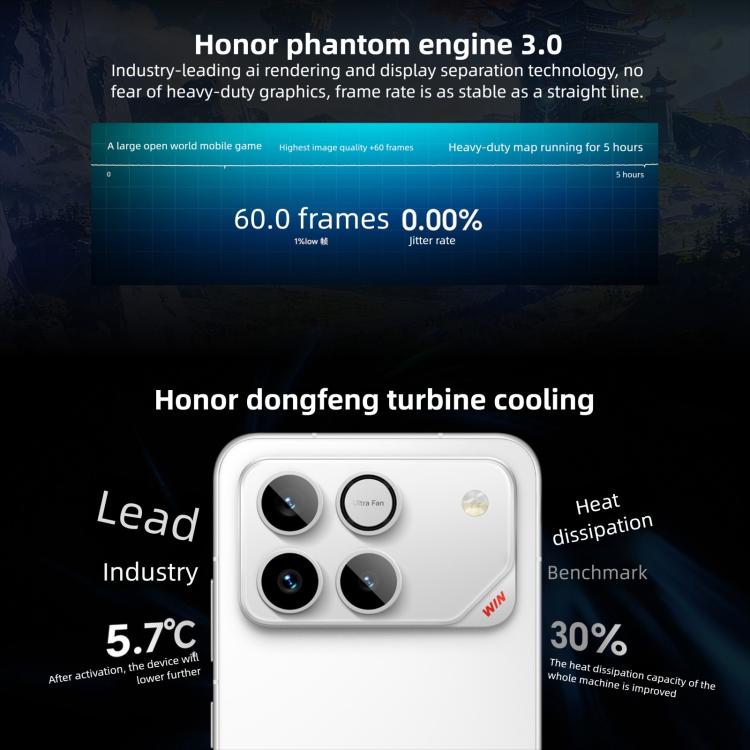 Honor WIN, 12GB+512GB, 3D Ultrasonic Fingerprint, 10000mAh Battery, 6.83 inch MagicOS 10.0 / Android 16 Snapdragon 8 Elite Gen 5 Octa Core, Network: 5G, NFC, OTG, 12GB+512GB – Fast Charging, Wireless Charging
