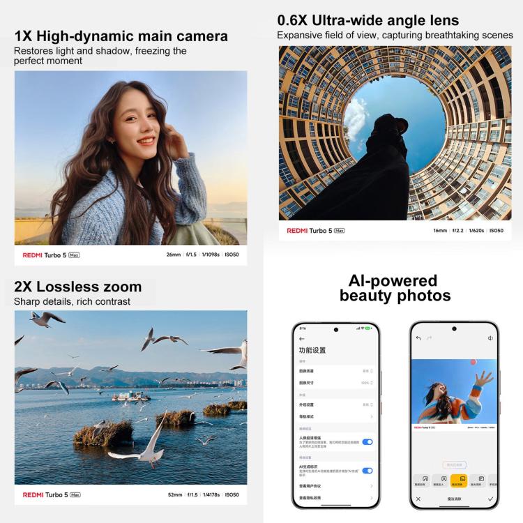 Xiaomi REDMI Turbo 5 Max, 16GB+256GB, 6.83 inch Xiaomi HyperOS 3 Dimensity 9500s Octa Core, NFC, Network: 5G, 16GB+256GB – Card Slot, Fast Charging
