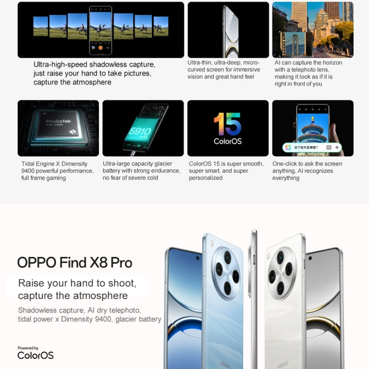 OPPO Find X8 Pro AI Phone, 16GB+1TB, Screen Fingerprint, 6.78 inch ColorOS 15 Dimensity 9400 Octa Core up to 3.626GHz, NFC, OTG, Network: 5G, Find X8 Pro, 16GB+1TB, Find X8 Pro , 16GB+1TB, Find X8 Pro AI Phone, 16GB+1TB