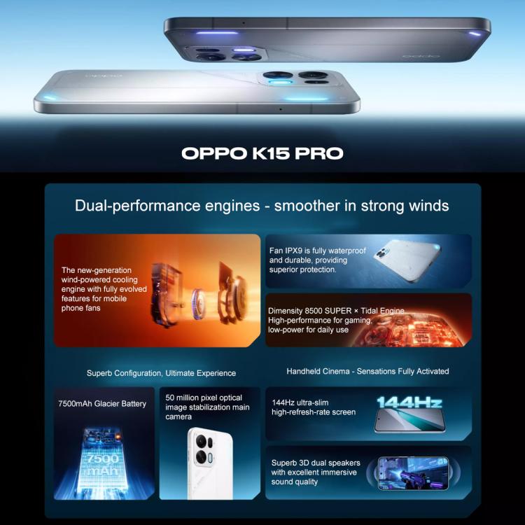 OPPO K15 Pro, 12GB+256GB, Screen Fingerprint, 6.59 inch ColorOS 16.0 Android 16 Dimensity 8500 SUPER Octa Core, NFC, Network: 5G, 12GB+256GB