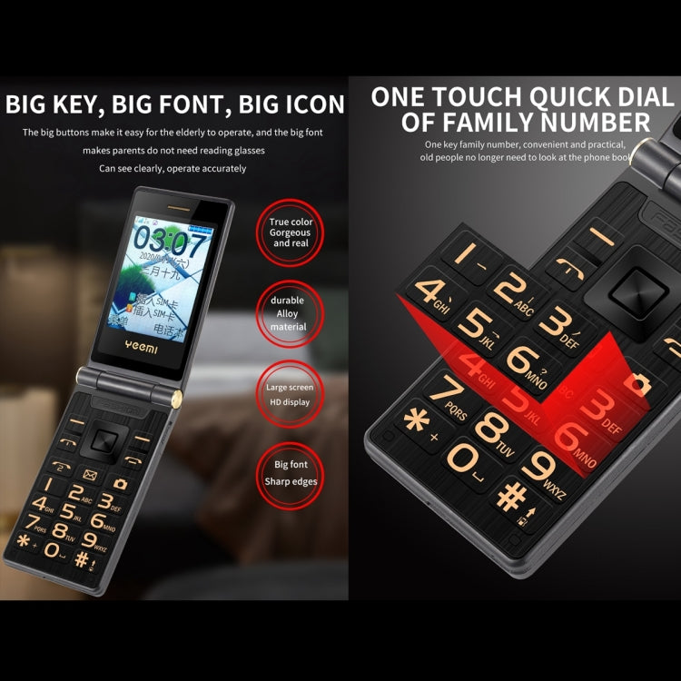 2.8 inch + 2.4 inch, 5900mAh Battery, Support FM, SOS, GSM, Family Number, Big Keys, Dual SIM – Flip