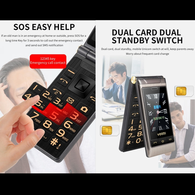 2.8 inch + 2.4 inch, 5900mAh Battery, Support FM, SOS, GSM, Family Number, Big Keys, Dual SIM – Flip