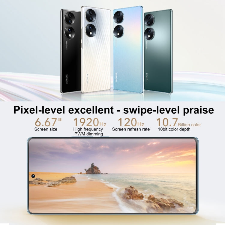 Triple Back Cameras, Screen Fingerprint Identification, 6.67 inch Magic UI 6.1 Qualcomm Snapdragon 778G Plus Octa Core up to 2.5GHz, Network: 5G, OTG, NFC, Not Support Google Play, Honor 70 5G 12GB+512GB