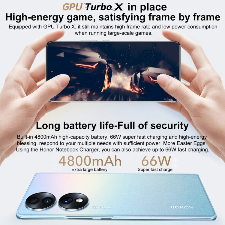 Triple Back Cameras, Screen Fingerprint Identification, 6.67 inch Magic UI 6.1 Qualcomm Snapdragon 778G Plus Octa Core up to 2.5GHz, Network: 5G, OTG, NFC, Not Support Google Play, Honor 70 5G 12GB+512GB