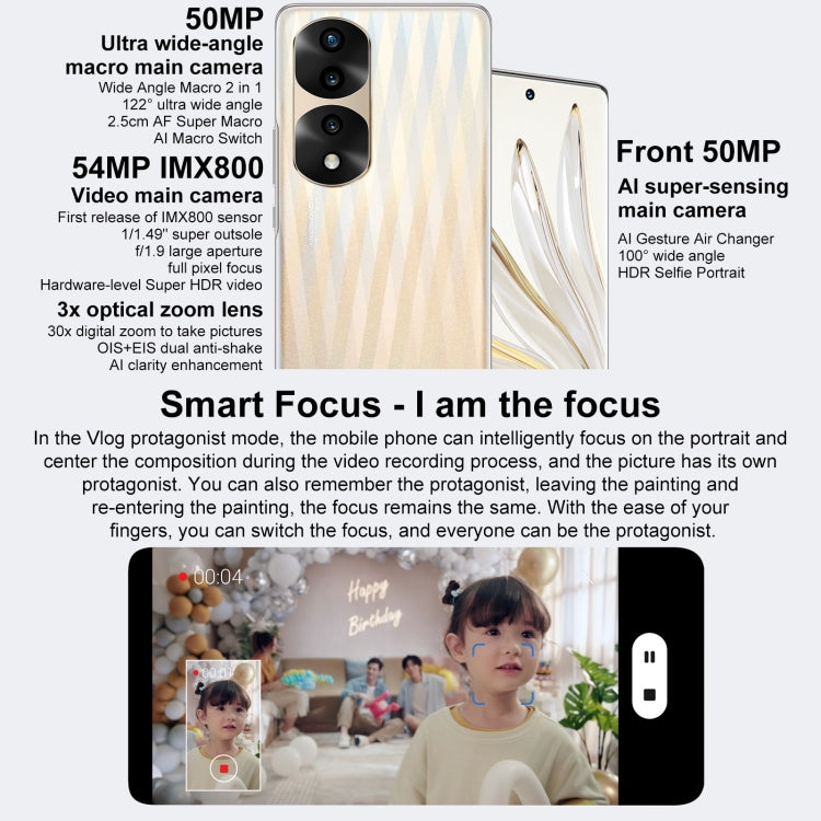 Triple Back Cameras, Screen Fingerprint Identification, 6.78 inch Magic UI 6.1 Dimensity 9000 Octa Core up to 3.05GHz, Network: 5G, OTG, NFC, Not Support Google Play, Honor 70 Pro+ 5G 8GB+256GB – Durable Build, Easy to Use