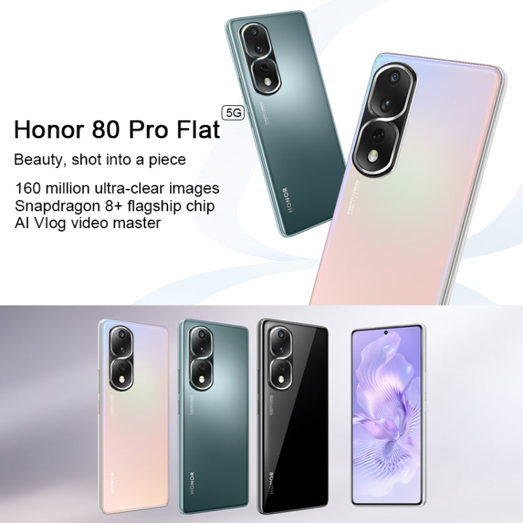 Triple Back Cameras, Screen Fingerprint Identification, 6.67 inch Magic UI 7.0 Qualcomm Snapdragon 8+ Gen1 Octa Core up to 3.0GHz, Network: 5G, OTG, NFC, Not Support Google Play, Honor 80 Pro Flat 5G, 12GB+256GB