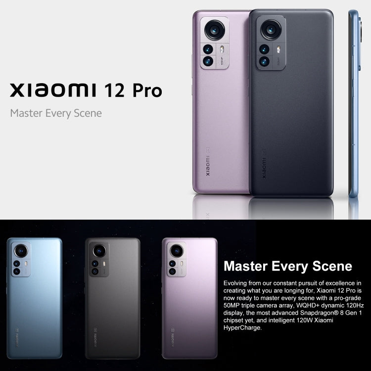 Triple Back Cameras, Face ID & Screen Fingerprint Identification, 4600mAh Battery, 6.73 inch MIUI 13 / Android 12 Snapdragon 8 Gen 1 Octa Core up to 3.0GHz, Network: 5G, NFC, Xiaomi 12 Pro Global EU Version – Card Slot, Fast Charging