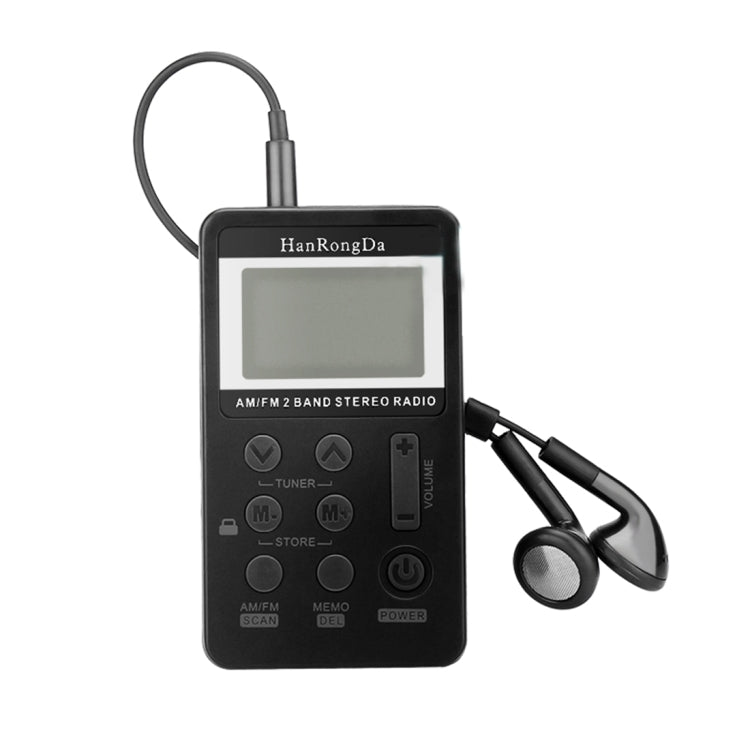 Portable AM / FM Two Bands Rechargeable Stereo Radio Mini Receiver with & LCD Screen & Earphone Jack & Lanyard Black
