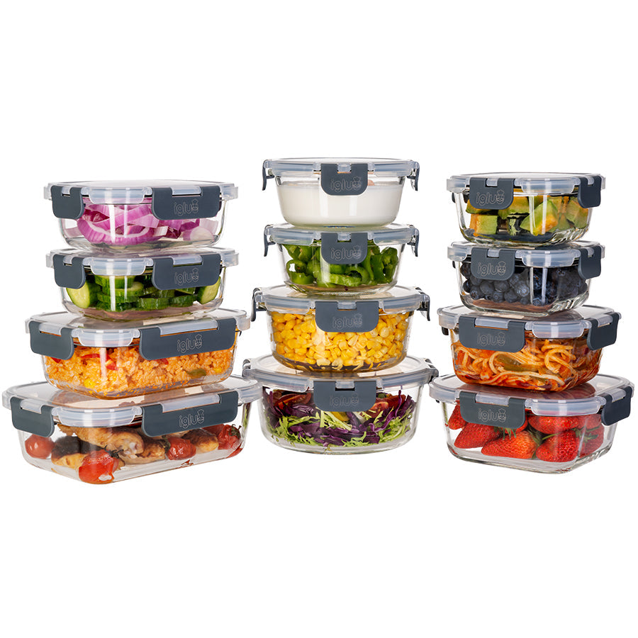 Glass Food Storage Containers with Airtight Lids - Assorted Sizes - 12 PACK