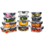 Glass Food Storage Containers with Airtight Lids - Assorted Sizes - 12 PACK