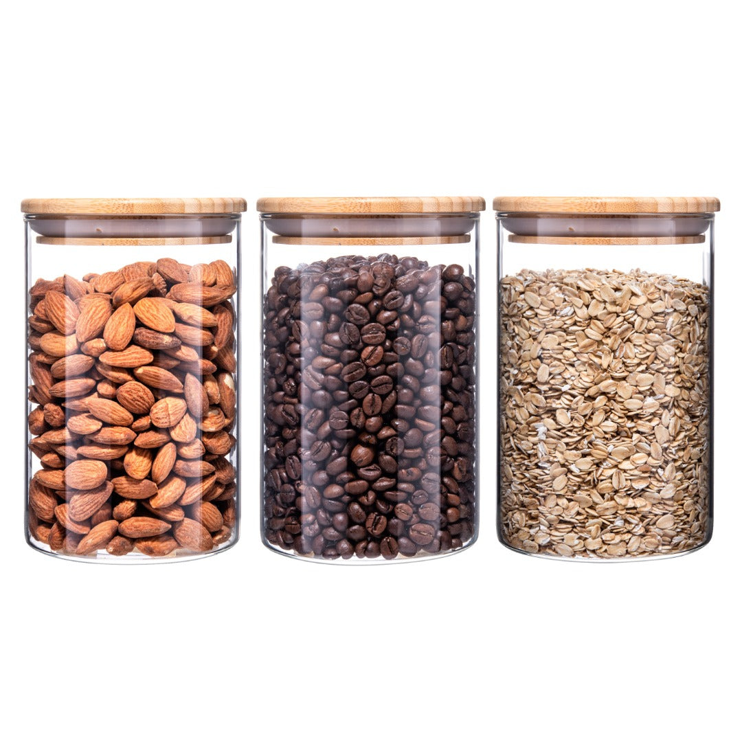 Glass Food Storage Jars with Bamboo Lids - 900ml - 3 PACK
