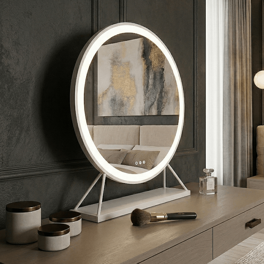 Round Vanity Face LED Mirror White 60x67cm