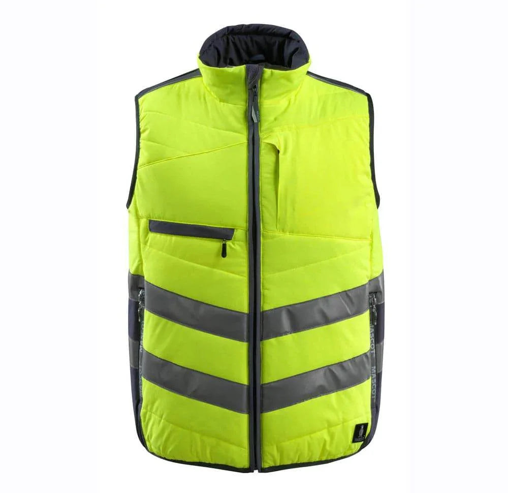 Mascot 15565 Water Repellent Padded Gilet Bodywarmer Hi-Vis Yellow Dark Navy
