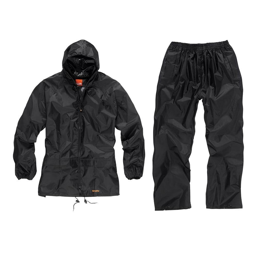 Mens Scruffs Waterproof Rainsuit Jacket Trousers Black Yellow Workwear Hi-Vis New Black