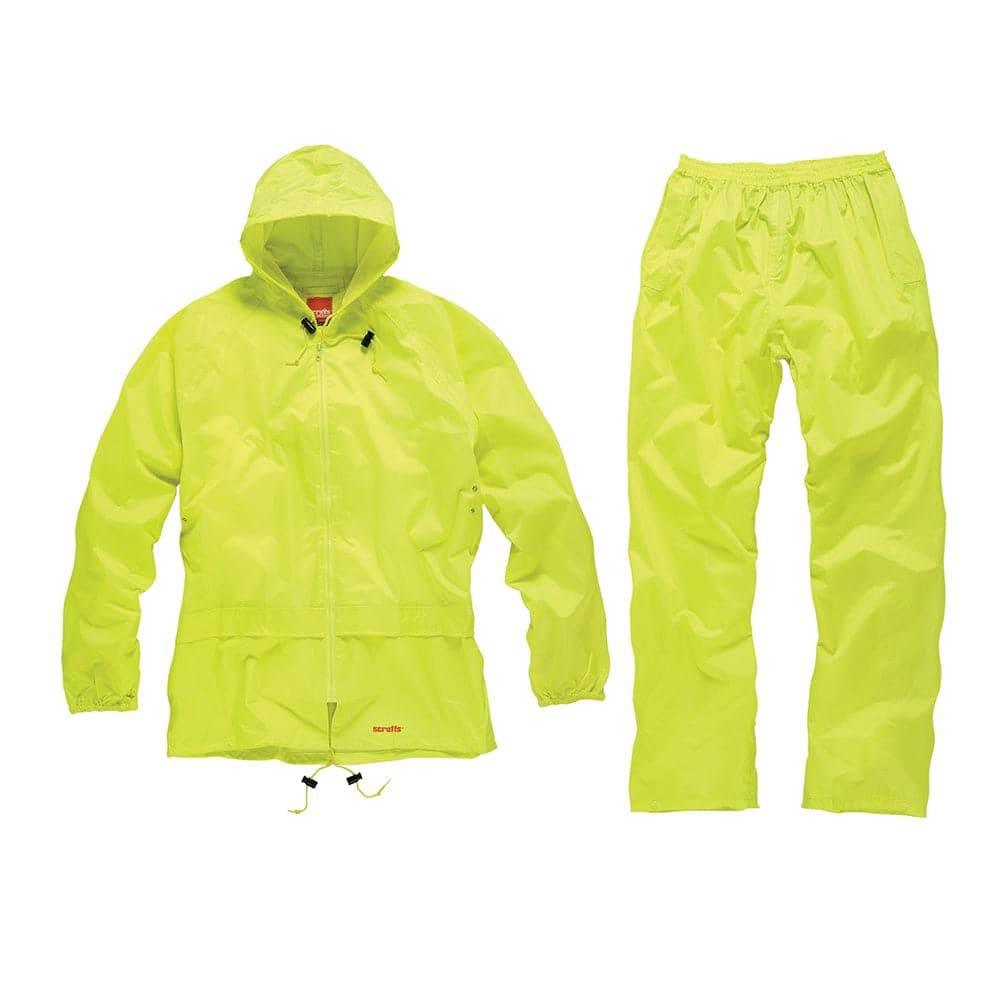 Mens Scruffs Waterproof Rainsuit Jacket Trousers Black Yellow Workwear Hi-Vis Yellow