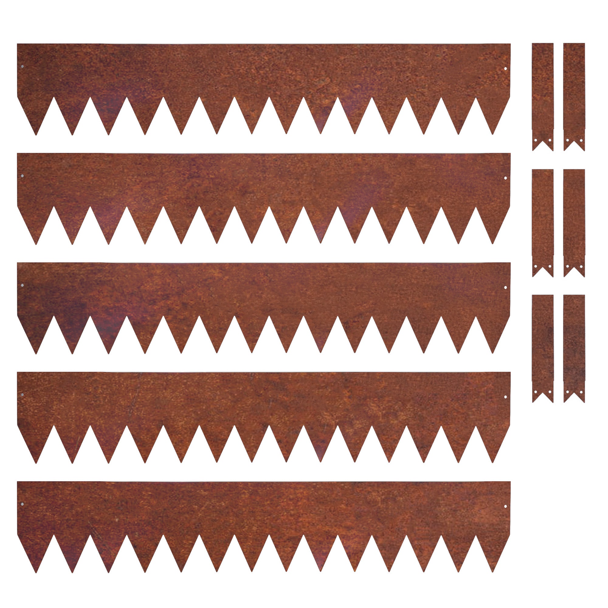 Metal Garden Border Edging – Saw-Tooth Spikes, Pack of 5 Rust