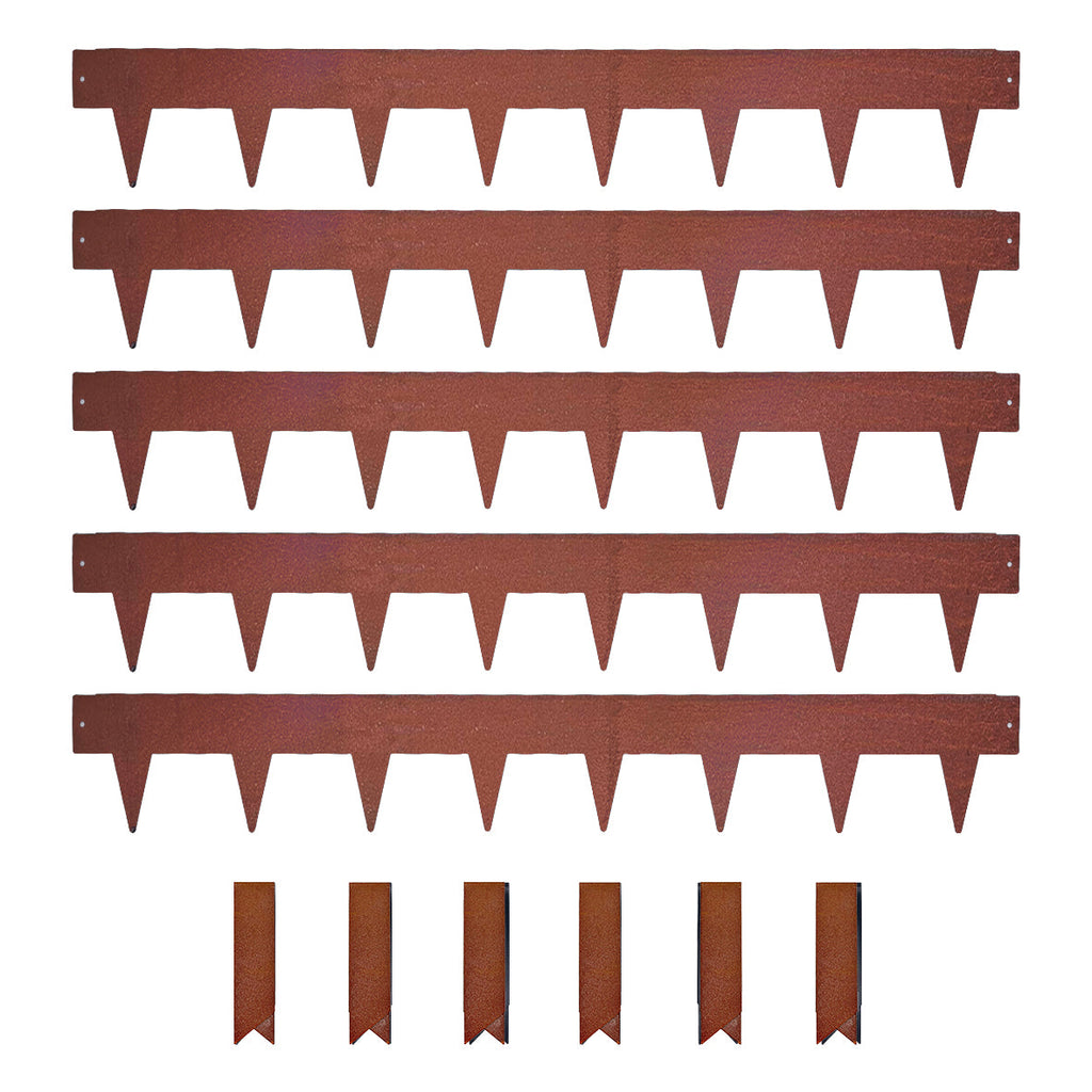 Metal Lawn Edging Garden Border with Pegs - 5 Pieces Rust