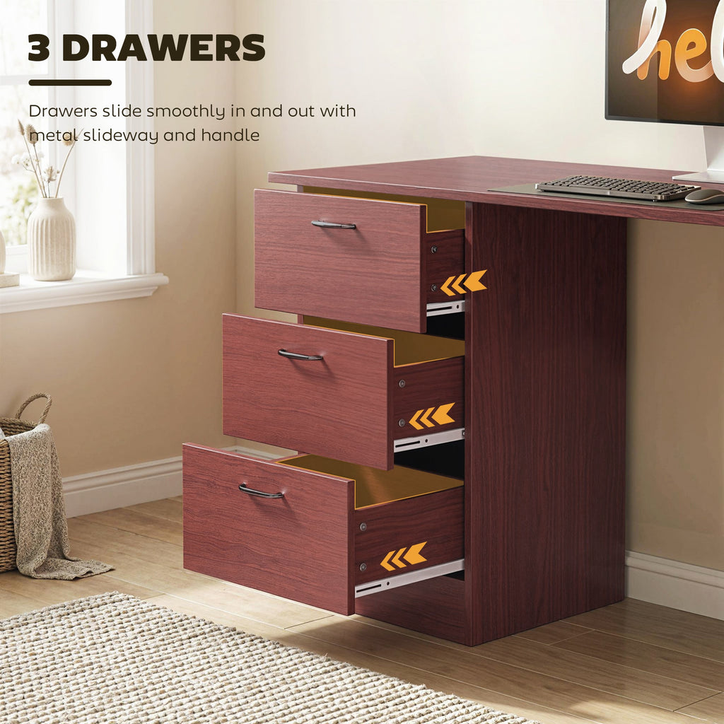 Computer Desk, Writing Table, PC Workstation with 3 Storage Shelves and Drawers, Handle, for Home Office, Walnut Brown