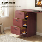 Computer Desk, Writing Table, PC Workstation with 3 Storage Shelves and Drawers, Handle, for Home Office, Walnut Brown