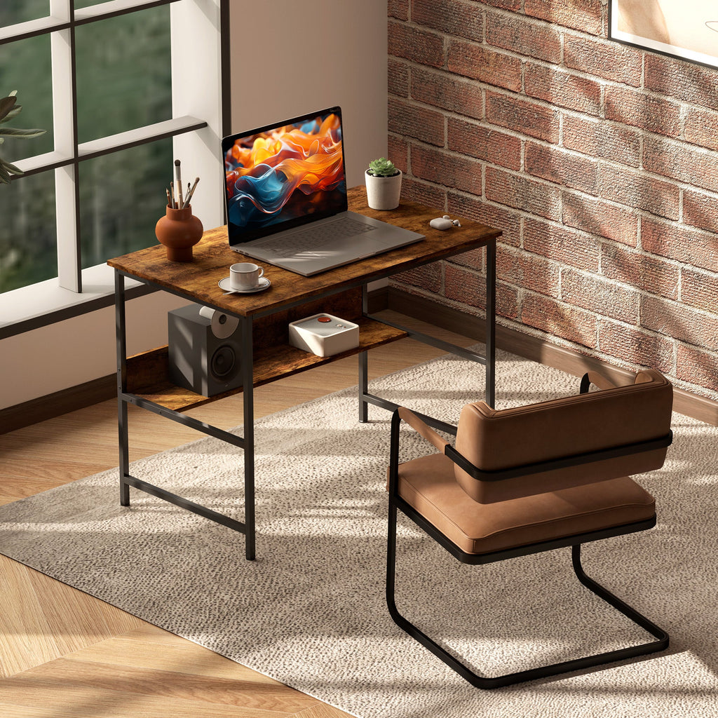2-Tier Computer Desk, 100 x 60 cm, Rustic Brown Rustic Brown